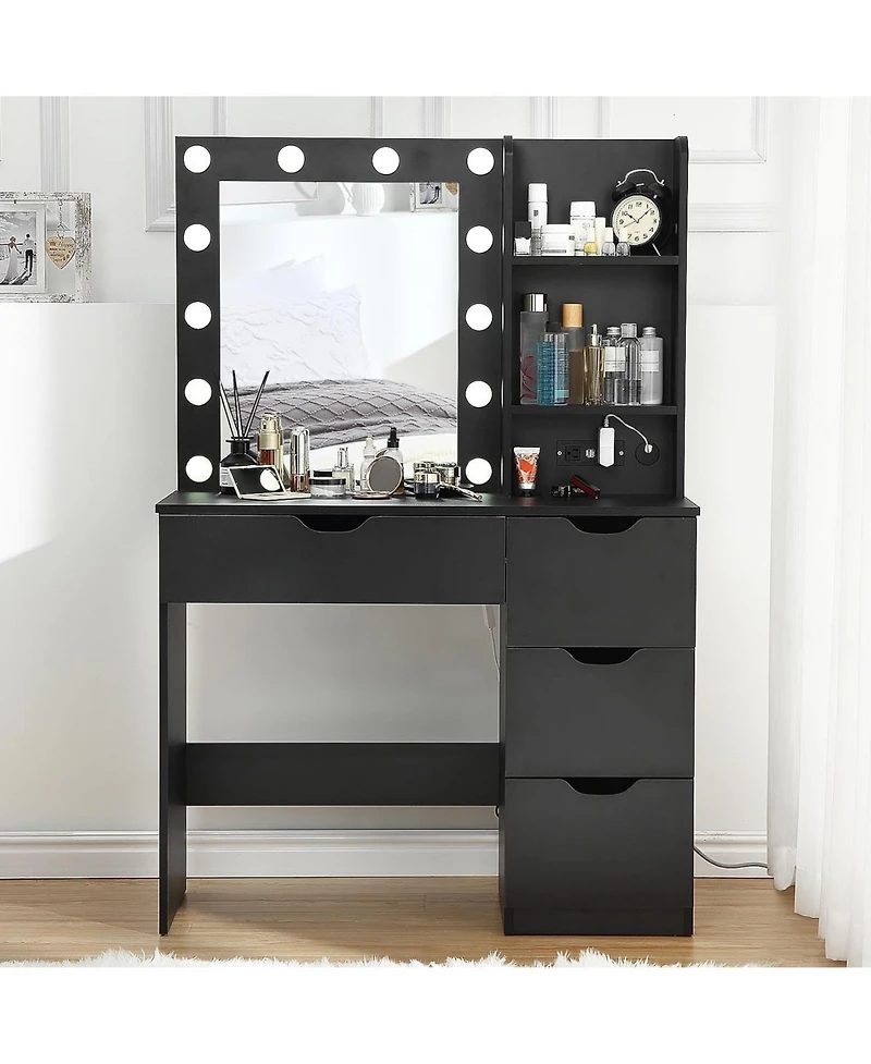 Gaomon Modern Vanity Makeup Desk Vanity Mirror Built-in Lights 4 Drawers for Bedrooms, Apartments, Easy to Assemble