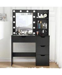 Gaomon Modern Vanity Makeup Desk Vanity Mirror Built-in Lights 4 Drawers for Bedrooms, Apartments, Easy to Assemble