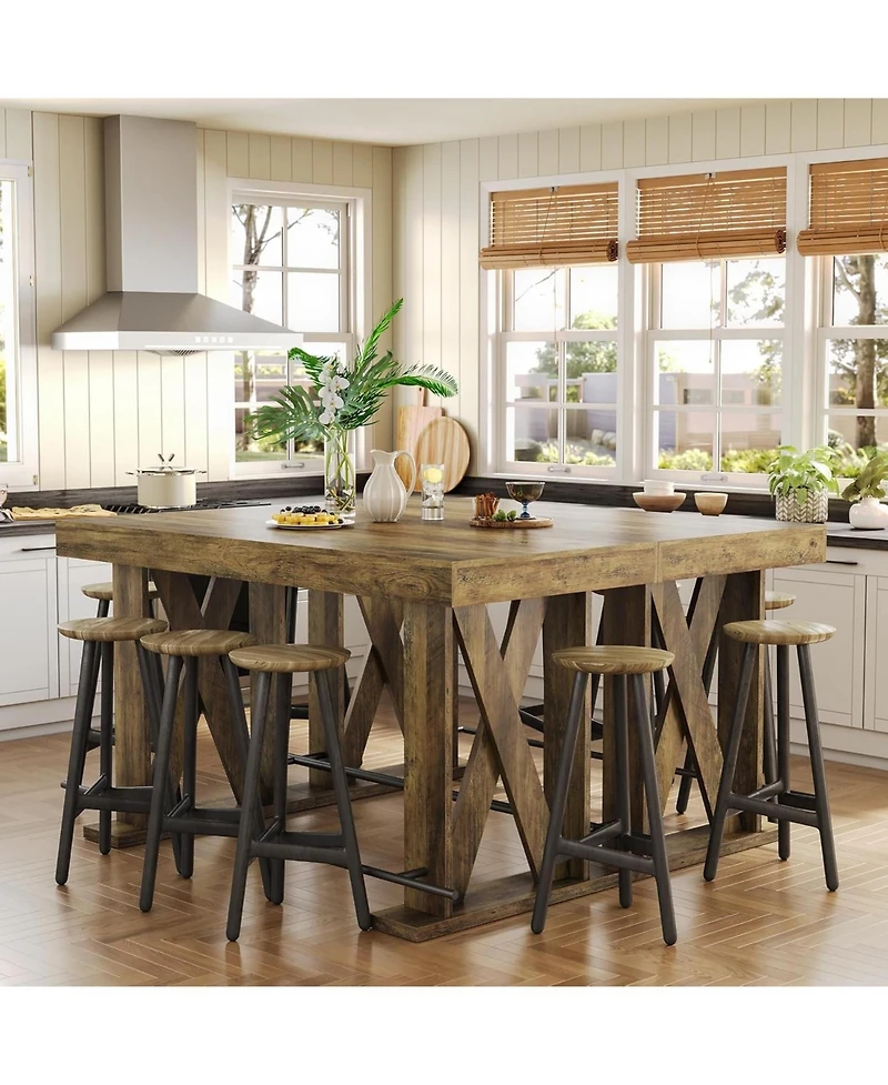 Tribesigns 63-Inch Industrial Bar Table with Metal Footrest, Kitchen Pub Table with Sturdy and Heavy Duty X-Base