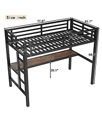 Streamdale Furniture Metal Loft Bed with Power Outlet & Led Light, Black