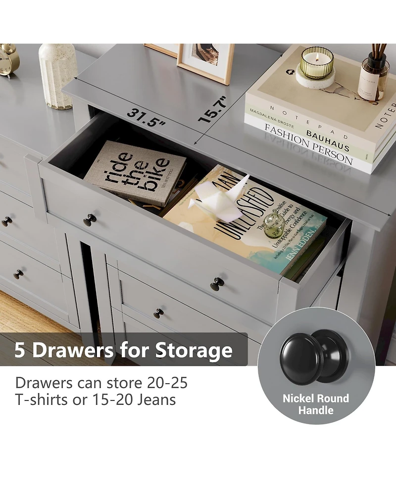 Gaomon 5 Drawer Dresser, Wooden Chest of Drawers for for Office