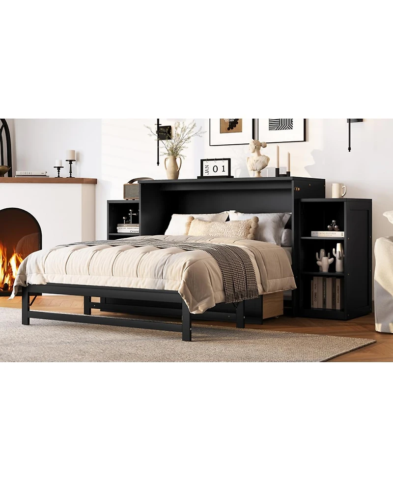 Streamdale Furniture Full size Murphy bed with storage drawers & shelves