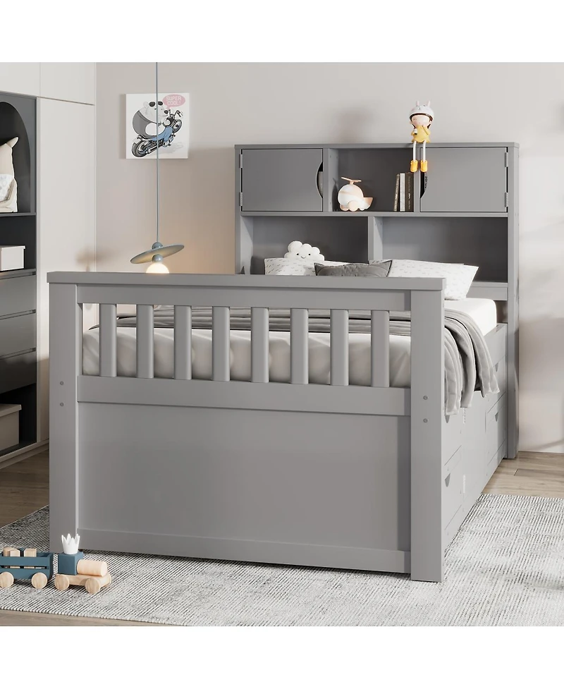 Streamdale Furniture Twin Captain Platform Bed Frame with Storage, Drawers, Gray