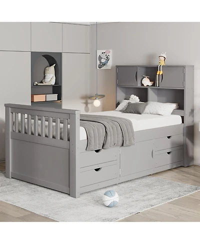 Streamdale Furniture Twin Captain Platform Bed Frame with Storage, Drawers, Gray