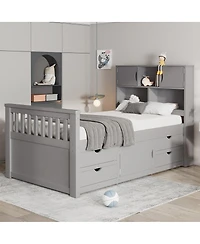 Streamdale Furniture Twin Captain Platform Bed Frame with Storage, Drawers, Gray