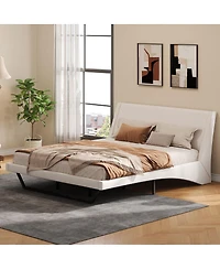 Streamdale Furniture King Size White Pu Leather Upholstered Platform Bed Frame, No Box Spring Needed