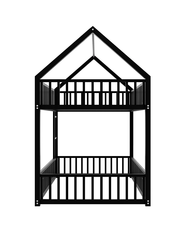 Streamdale Furniture Metal Twin over Twin House Bunk Bed with Fence and Door