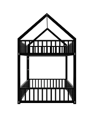 Streamdale Furniture Metal Twin over Twin House Bunk Bed with Fence and Door