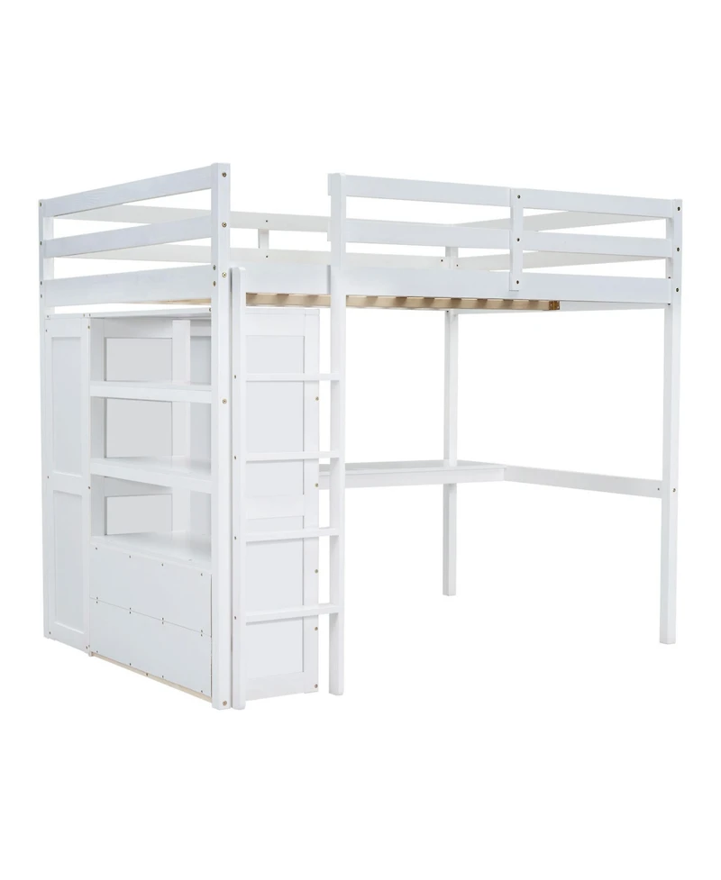 Streamdale Furniture Wood Full Size Loft Bed with Built-in Wardrobe, Desk, Storage Shelves and Drawers