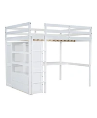 Streamdale Furniture Wood Full Size Loft Bed with Built-in Wardrobe, Desk, Storage Shelves and Drawers