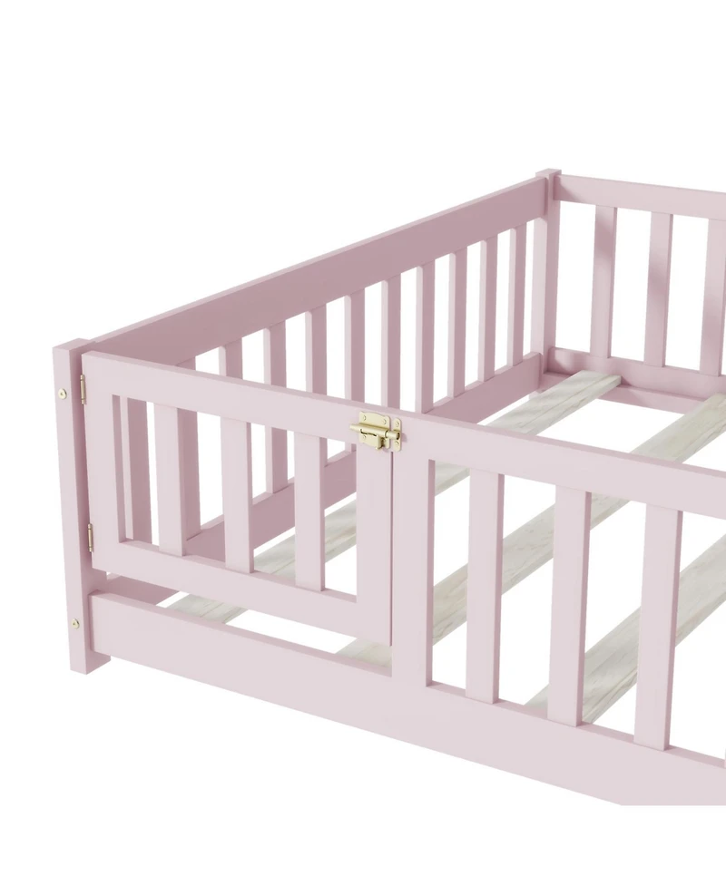 Streamdale Furniture Rubberwood, Engineered wood Full Size Floor Bed with Fence & Door