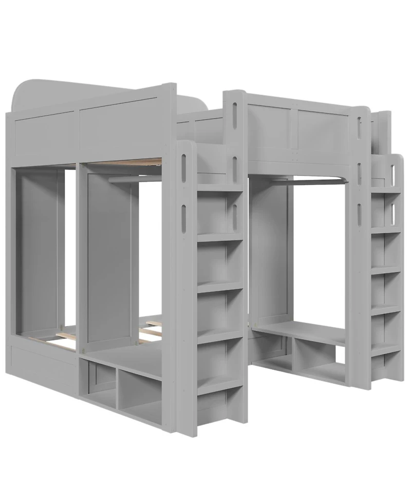 Streamdale Furniture Triple Bunk Bed with Storage Shelves and Hooks