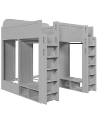 Streamdale Furniture Triple Bunk Bed with Storage Shelves and Hooks