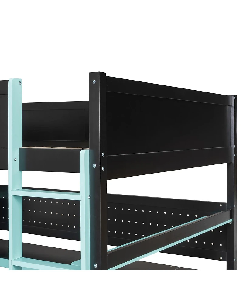 Streamdale Furniture Full Size Wooden Gaming Loft Bed with Storage Stairs, Desk, Shelves & Pegboard, Black+Blue