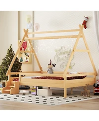 Streamdale Furniture Full House Platform Bed with Stairs, Solid Wood Twin Bed Frame