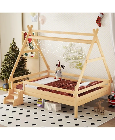 Streamdale Furniture Full House Platform Bed with Stairs, Solid Wood Twin Bed Frame