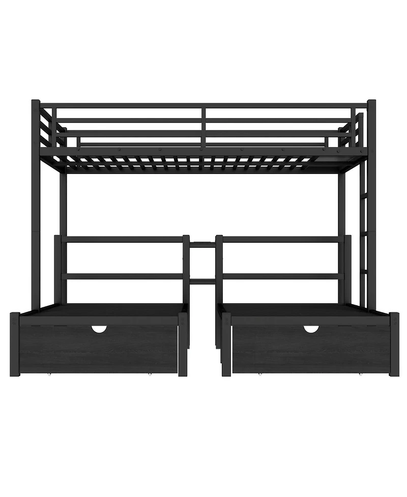 Streamdale Furniture Over Twin & Twin Triple Bunk Bed with Drawers & Usb