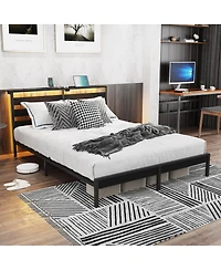 Streamdale Furniture Full Size Metal Platform Bed Frame w/ Usb, Led Lights, No Box Spring