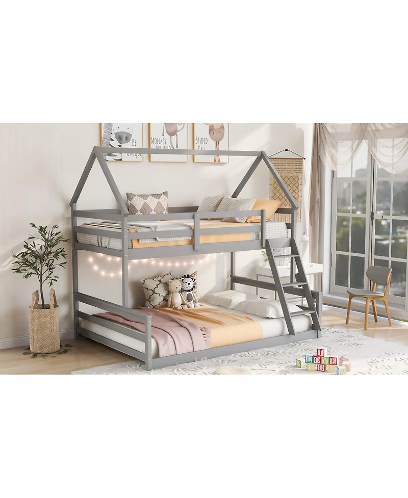 Streamdale Furniture Twin over Full House Bunk Bed with Built-in Ladder