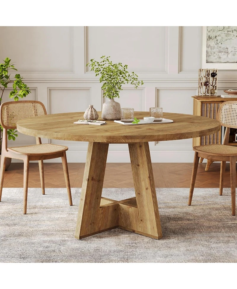 Tribesigns Solid Wood Round Dining Table, 47" Farmhouse Kitchen Table for 4-6, Wooden Circle Dinner Table