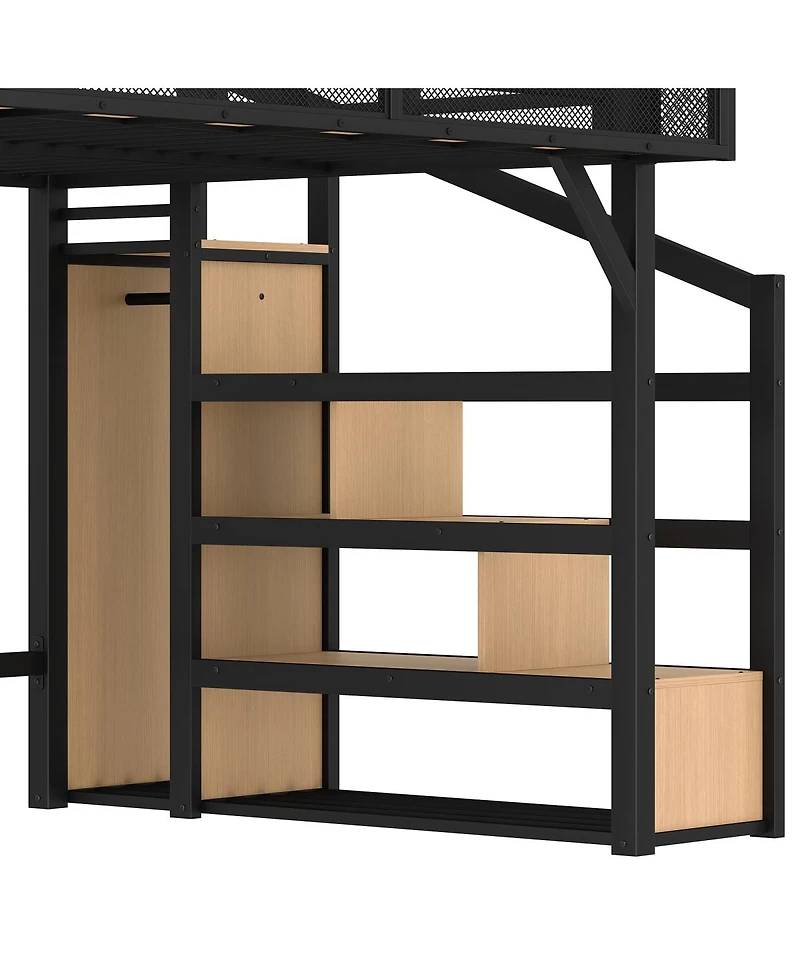 Streamdale Furniture Full Loft Bed with Storage Stairs, Shelves, Wardrobe, Usb, Led, Noise-Reduced