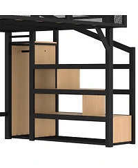 Streamdale Furniture Full Loft Bed with Storage Stairs, Shelves, Wardrobe, Usb, Led, Noise-Reduced