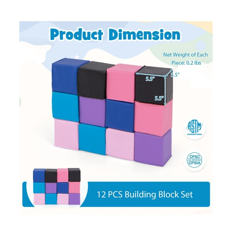 Hongge Soft Foam Play Blocks Set for Toddler Stacking and Sensory Learning