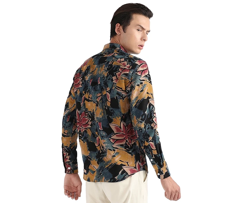 Campus Sutra Men's Multicolour Artistic Flowers Shirt