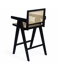 Streamdale Furniture 27", Modern Minimalist Bar Stool with Cane Seat, Solid Wood Frame