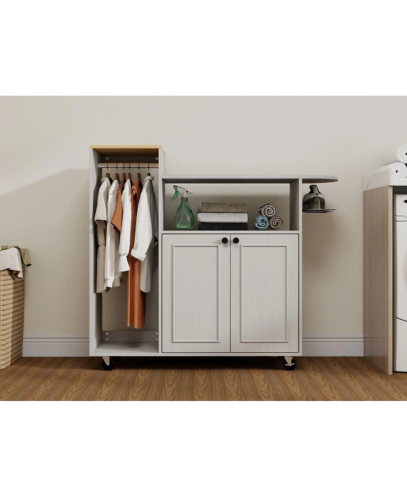 Streamdale Furniture Ironing Cart with Rolling Board, Multipurpose Cabinet with Wheels & Shelf