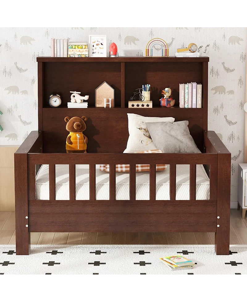 Streamdale Furniture Twin Platform Bed with Storage Headboard & Pull-Out, Espresso