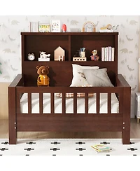 Streamdale Furniture Twin Platform Bed with Storage Headboard & Pull-Out, Espresso