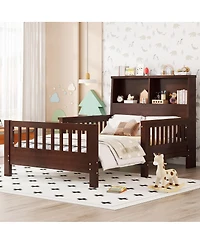 Streamdale Furniture Twin Platform Bed with Storage Headboard & Pull-Out, Espresso