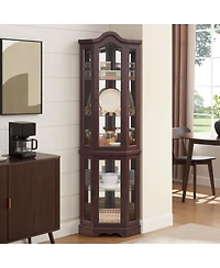 Streamdale Lighted Oak Curio Cabinet with Tempered Glass Doors & Shelves - Dark Cherry
