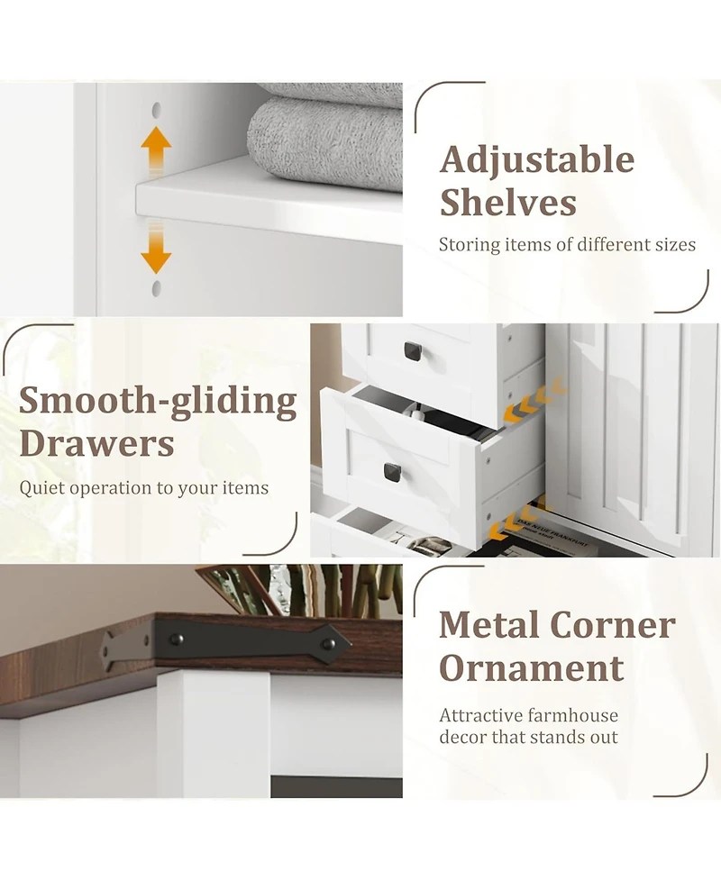 gaomon Farmhouse 5 Drawer Dresser for Bedroom, 48" Tall Wood Dresser Chest of Drawer with Sliding Barn Door, Adjustable Shelf, Storage Organizer