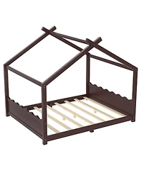 Streamdale Furniture Queen House Floor Bed with Slats, Solid Wood House Bed Frame for Kids