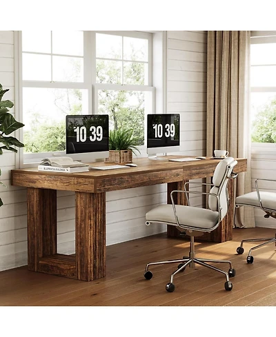 Tribesigns Two Person Desk, 86.6 Inches Extra Long Computer Desk, Double Computer Writing Table for 2 People, Wooden Large Desks Business Workstation