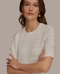 Donna Karan Weekend Women's Elbow-Sleeve Crew Neck Stripe Sequin Sweater