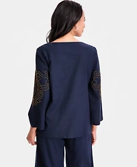 Jm Collection Women's Bead-Embellished Linen-Blend Top, Macy's Exclusive