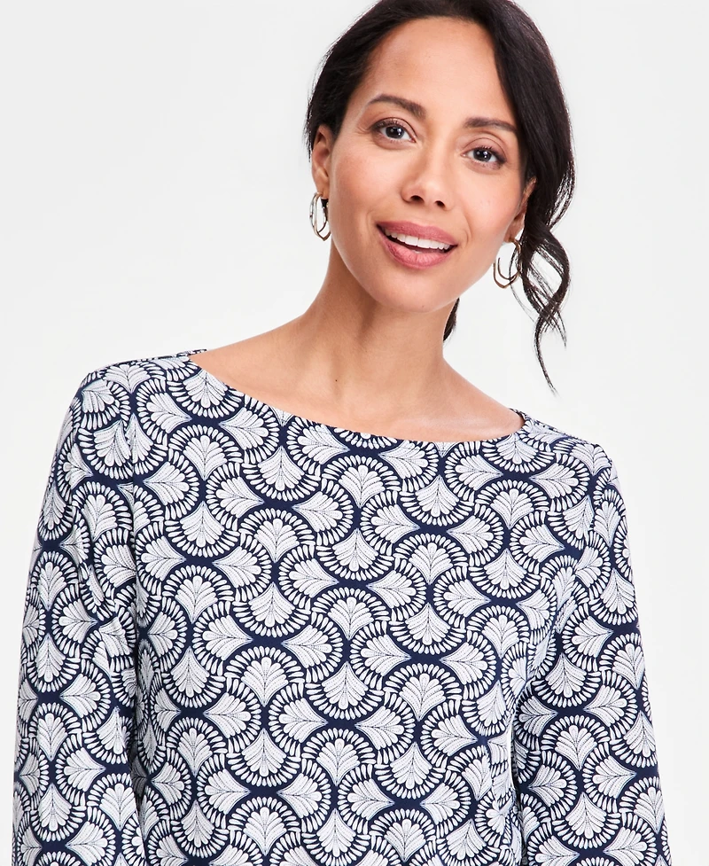 Jm Collection Women's Printed Boat-Neck Bell-Sleeve Top, Macy's Exclusive