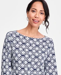 Jm Collection Women's Printed Boat-Neck Bell-Sleeve Top, Macy's Exclusive