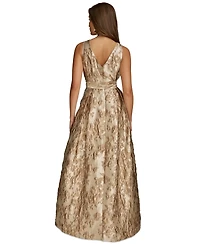Donna Karan Petite Sleeveless Metallic Brocade V-Neck Ball Gown