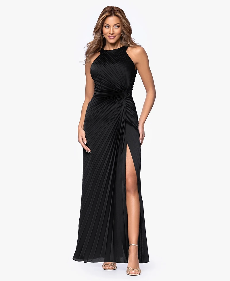 Xscape Women's Long Pleated Halter Neck Ball Gown