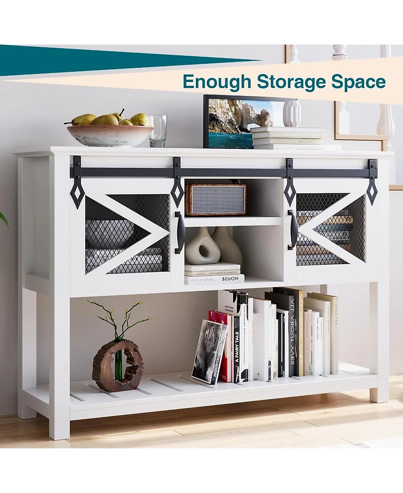 gaomon 46" Farmhouse Entryway Console Table with Sliding Barn Door & Ample Storage Shelf - Narrow Rustic Wooden Sofa Table for Living Room and Foyer