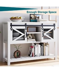 gaomon 46" Farmhouse Entryway Console Table with Sliding Barn Door & Ample Storage Shelf - Narrow Rustic Wooden Sofa Table for Living Room and Foyer