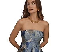 Donna Karan New York Women's Strapless Floral Midi Cocktail Dress