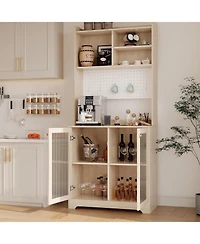 gaomon 71" Wooden Kitchen Pantry Cabinet with Microwave Stand and Hutch