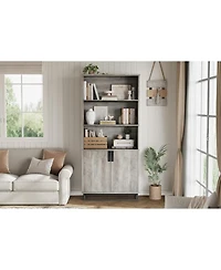 gaomon 5 Tier Bookcase with Adjustable Shelves and Doors, Tall Bookshelf w/Metal Legs