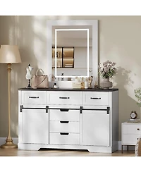 gaomon Farmhouse 6 Drawers Dresser for Bedroom with Sliding Barn Doors, Wood Dresser & Chest of Drawers, Rustic Dresser Tv Stand