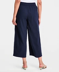 Jm Collection Women's Cropped Drawstring Linen-Blend Wide-Leg Pants, Macy's Exclusive